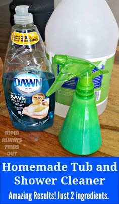 homemade tub and shower cleaner on a wooden table