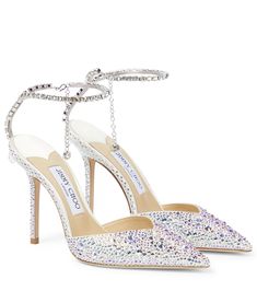 Jimmy Choo Saeda 100, Jimmy Choo Saeda, Jimmy Choo Heels, Rhinestone Heels, White Pumps, Wedding Heels, Jimmy Choo Shoes, Dream Shoes, Ankle Straps