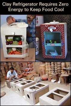 there are pictures of clay refrigerators and food coolers