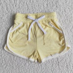 Towel Girl, Baby Girl Shorts, Baby Skirt, Baby Yellow, Girls Summer Outfits, Yellow Shorts, Shorts For Women, Drawstring Shorts