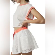 White White Skort With Built-in Shorts For Beach, Sporty Short Tops For Vacation, Casual White Skort, White Sporty Skort For The Beach, White Sporty Skort For Beach, Short Athleisure Tops For Beach, Short Athleisure Tops For The Beach, White Summer Skort For Beach, White Summer Skort Short Length