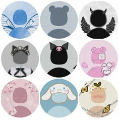 six circular pictures with different animals and other things on them, all in various colors