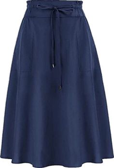 Relaxed Midi Skirt With Drawstring, Blue Drawstring Skirt For Spring, Spring Blue Drawstring Skirt, Navy Cotton Summer Skirt, Casual Navy Skirt For Spring, Solid Color Relaxed Skirt With Drawstring, Relaxed Solid Color Skirt With Drawstring, Relaxed Drawstring Skirt In Solid Color, Navy Cotton Lined Skirt