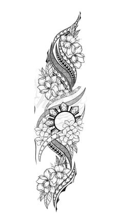 a black and white tattoo design with flowers