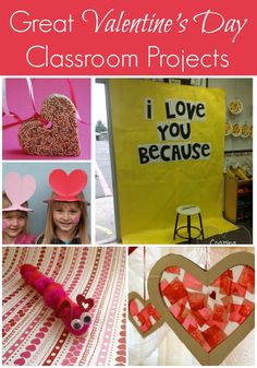 the great valentine's day classroom project is featured in this collage with images of hearts