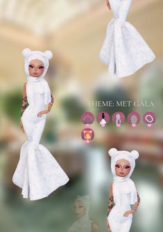 the doll is wearing a white bear costume