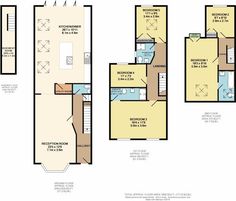 three floor plans for a two story house