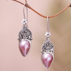 Like ripe fruit, two cultured mabe pearls glow with pink hues. Designed by Buana, these dangle earrings from Bali are handcrafted with elegant wire and dot work in sterling silver and treated with a combination of finishes. Each earring swings from a floral hook. Cat Women, Women Costumes, Ripe Fruit, Pearl Dangle Earrings, Pearl Earrings Dangle, Big Earrings, Large Earrings, Gothic Jewelry, Silver Cuff Bracelet