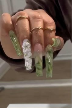 Green Acrylic Nails, Drip Nails, Colored Acrylic Nails, Girly Acrylic Nails, Dope Nail Designs, Unique Acrylic Nails, Long Square Acrylic Nails, Bling Acrylic Nails, Acrylic Nails Coffin Short