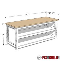 the standard tv stand is shown with measurements for each side and bottom shelf on top