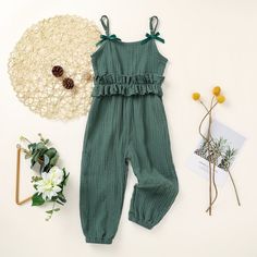 Toddler Girl Solid Sleeveless Green Jumpsuit Adjustable Straps. 100% Cotton Casual Sleeveless Bubble Romper For Summer, Playful Sleeveless Jumpsuits For Spring, Spring Sleeveless Playful Jumpsuits And Rompers, Casual Sleeveless Summer Bubble Romper, Green Sleeveless Bubble Romper For Spring, Green Sleeveless Cotton Jumpsuits And Rompers, Sleeveless Green Cotton Jumpsuits And Rompers, Green Sleeveless Cotton Jumpsuit, Solid Sleeveless Bubble Romper For Beach