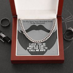 "\"There is no such thing as a perfect gift.\" There is now. He will love this!   Give him a timeless necklace that shows off his strength and style with a special message from his soon to be wife. Our Cuban Link Chain Necklace is the perfect gift for any occasion and is a staple accessory for all wardrobes. Available in polished stainless steel or 14K yellow gold over stainless steel, you can be sure this wonderfully weighted necklace will be a favorite piece they will wear day after day. This necklace comes packaged in our Mahogany Style Luxury Gift Box for easy gifting. Product Specs: * Polished Stainless Steel and 14K Yellow Gold Over Stainless Steel * Length: 18\" (45.72 cm) / Width: 5mm * Parrot Clasp  The message card is printed in the USA. Final product is hand polished and shipped Grooms Gift, Groom To Be, Ceramic Pendant Necklace, Gift For Groom, Cuban Link Chain Necklaces, Bone Jewelry, Link Chain Necklace, Ceramic Pendant, Groom Gift