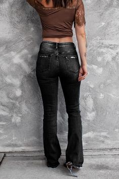 High Waist Ripped Flare Leg Denim Jeans Autumn 2023, Slim Denim, Casual Trousers, Denim Flares, Jeans Brands, Jeans For Sale, Pants Outfit, Casual Jeans, Flare Pants