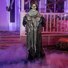 69'' Halloween Animated Grim Reaper Decoration with Chain, Life Size Skeleton with Light-up Eyes Creepy Sound (Sound Activated) for Halloween Haunted House Prop Outdoor/Indoor Lawn Decorations Grim Reaper Decoration, Animated Halloween Decorations, Halloween Lawn Decorations, Life Size Skeleton, Animated Witch, Halloween Animated, Scary Haunted House, Halloween Animatronics, Halloween Lawn