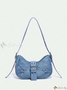 Bird in Bag - Vintage Gothic Shoulder Bags with Rivet Decoration, Lightweight and Business Casual, Ideal for Daily Travel and Work - Y2K Fashion for Women Blue Shoulder Bag With Metal Hardware For Everyday Use, Casual Shoulder Bag With Metal Hardware And Double Handle, Casual Shoulder Bag With Metal Hardware, Casual Shoulder Bag With Double Handle And Metal Hardware, Casual Blue Shoulder Bag With Snap Closure, Blue Bags With Metal Hardware For Everyday Use, Blue Shoulder Bag With Metal Hardware, Blue Shoulder Bag With Metal Hardware And Double Handle, Casual Bags With Metal Hardware For Daily Use