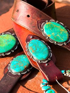 My love for old leather began when I moved out West. I search the world over, through barns saddle shops and ranches, for old retired saddle leather. This leather is the backdrop for my "Wild West" vintage leather belts! Shown here with perfect Kingman Turquoise oval concho, on 3 inch wide vintage leather. These look amazing with any of our Mas Grande Turquoise buckles. These belts sport two conchos measuring around three inches each! Buckles are sold separately. Some of this leather is over 100 Rustic Belt With Antique Buckle For Western Events, Rustic Hand Tooled Belt Buckles For Western Events, Rustic Leather Belt Buckles For Ranch, Rustic Leather Belt Buckles For Rodeo, Southwestern Style Leather Belt For Rodeo, Artisan Leather Belt Buckle With Antique Design, Vintage Adjustable Belt For Western-themed Events, Vintage Brown Belt For Western-themed Events, Vintage Hand Tooled Belt Buckles For Rodeo