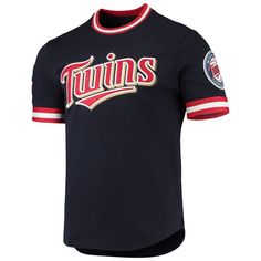 Represent your Minnesota Twins fandom in a Pro Standard T-shirt that's sure to grab everyone's attention. This throwback-inspired top combines the feel of a comfy tee with the design of a jersey, including a bold chenille wordmark across the chest and detailed Minnesota Twins patches on both sleeves. Along with a classic droptail hem, it's finished with clean woven stripes accenting the collar and cuffs. Brand: Pro Standard Crew neck Heat-sealed chenille applique with embroidered and felt detail Chenille Applique, Fabric Applique, Team T Shirts, Minnesota Twins, Diy Kits Gift, Nordstrom Store, Comfy Tees, Collar And Cuff, Minnesota