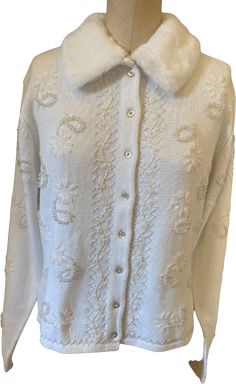 Beads and shimmery embroidery in a paisley floral pattern all over the front and back of this creamy cardi. Never worn, new dead stock. Fake fur detachable collar. Pretty rhinestone buttons. The Mindy Project, Vintage Paisley, Detachable Collar, Fake Fur, Paisley Floral, Floral Pattern, Paisley, Embroidery, My Style