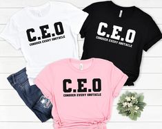 CEO Shirt, Boss Girl Shirt, Entrepreneur Shirt For Women, Business Women Shirt, Business T-shirt, Boss Shirt, Gift For Her All sales are final, no EXCHANGE or RETURN. The shirts are UNISEX (run big), so, please check the size chart before ordering ⭐⭐ Product Description ⭐⭐ - This is a DTG (Direct to Garment) print, not Vinyl or sublimation. The design is printed direct on the shirt with garment ink. Unisex Crew Neck Shirts - The brand for our unisex crew neck shirts is Bella Canvas. ⭐⭐ Caring and Washing instructions ⭐⭐ Wash item inside out in cold water, do not bleach, do not dry clean, do not iron directly on the design. Thank you. ➡️ How to Order ⬅️ 1-) Please check all the photos from the listing. 2-) Please choose your shirt size and color. (Shirt sizes are shown on the listing photos Business T Shirt, Boss Shirt, Tshirt Business, Boss Shirts, Boss Girl, Shirt Business, Women Business, Woman Business Owner, Girl Shirt