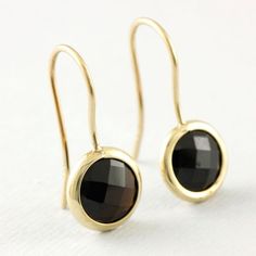 Black Onyx Earrings, 14K Gold Earrings, Gem Earrings, Minimalist Earrings, Black Earrings, Gemstone Classic Round Onyx Earrings, Polished Onyx Earrings For Gift, Black 14k Gold Earrings With Polished Finish, 14k Gold Black Earrings With Polished Finish, Yellow Gold Onyx Round Earrings, Classic Onyx Round Earrings, Minimalist Gemstone Earrings For Formal Occasions, Classic Onyx Earrings Gift, Black Faceted Earrings As A Gift