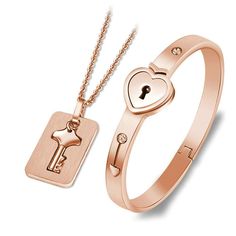 PRICES MAY VARY. 😍SMART DESIGN - Lock bracelet and key necklace is 2.2 inches in diameter and fits a small wrist. We recommend that you measure your wrist before buying to avoid it not fitting your wrist. Necklace chain length is 19.8 inches. Romantic matching couple jewelry symbolize that only this key will open up the heart lock 💏COUPLE SELECTION - Unique design by womens heart lock bracelet with mens key necklace, the couples jewelry is romantic gifts for girlfriend and wife on valentines d Locking Bracelet, Promise Bracelet, Key Bracelet, Key Pendant Necklace, Love Lock, Key Jewelry, Titanium Bracelet, Heart Lock, Couple Necklaces