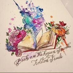 an open book with watercolor flowers on it and the words books are the reason your hearts hold