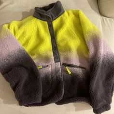 Great Condition, Lightly Used Sporty Yellow Outerwear For Winter, Yellow Outerwear For Winter Sports, Sporty Yellow Long Sleeve Outerwear, Yellow Long Sleeve Outerwear With Fleece Lining, Yellow Winter Sports Outerwear, Retro Multicolor Hooded Outerwear, Yellow Long Sleeve Fleece Outerwear, Multicolor Fleece-lined Outerwear For Cold Weather, 90s Multicolor Hooded Outerwear