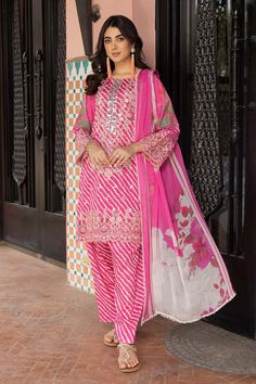 Charizma CRB23-14A Rang-E-Bahar Vol-02 Semi-stitched Pink Floral Unstitched Suit, Pink Semi-stitched Floral Unstitched Suit, Pink Floral Print Lawn Suit For Eid, Pink Unstitched Suit With Printed Motifs, Pink Unstitched Suit With Printed Motifs For Eid, Pink Unstitched Suit With Digital Print For Festive Occasions, Festive Pink Unstitched Suit With Digital Print, Traditional Printed Pink Salwar Kameez, Pink Digital Print Dupatta For Eid