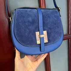 Never Worn Perfect Condition Purchased At A Boutique In Italy Real Leather Blue Crossbody Saddle Bag For Daily Use, Blue Crossbody Saddle Bag With Detachable Strap, Blue Rectangular Saddle Bag With Detachable Strap, Blue Crossbody Saddle Bag With Adjustable Strap, Blue Saddle Bag With Detachable Strap, Blue Saddle Shoulder Bag With Detachable Strap, Blue Crossbody Saddle Bag For Travel, Blue Saddle Bag With Adjustable Strap For Daily Use, Elegant Blue Saddle Bag For Everyday Use