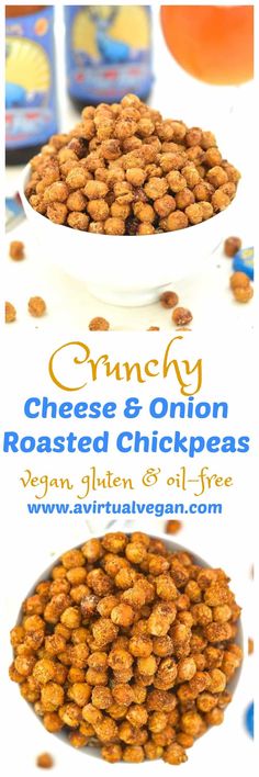 an advertisement for crunchy cheese and onion roasted chickpeas