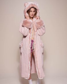 Classic Rose Quartz Wolf Luxe Faux Fur House Robe - SpiritHoods Fuzzy Robe, Robe For Women, Luxury Robes, Pajamas All Day, Soft Robes, Pink Winter, Women Pajamas, Pink Fur, Pink Faux Fur