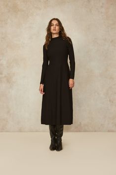 Designed in a rich mid-weight knit, this season's iteration of our best-selling silhouette features a tactile Ottoman weave, a technique that highlights the ribbed texture and silky feel of the fabrication. Featuring a classic mock neck and fitted waist for a figure-grazing fit, the Ottoman Knit Dress is our answer to effortless every day and special occasion style. Chic Luxury Textured Knit Dresses, Black Knit Midi Sweater Dress, Luxury Black Knit Dress, Luxury Knit V-neck Midi Dress, Luxury Ribbed V-neck Midi Dress, Pick And Mix, Ribbed Texture, Knitwear Tops, Classic Collection