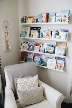 baby room decor, nursery room closet, nursery closet organization, baby room closet, baby room decor, kids room ideas Nursery Ideas With Bookshelf, Nursery Book Self, Nursery Book Ideas, Books In Nursery Ideas, Nursery Ideas Bookshelf, Nursery Room Bookshelf, Nursery Ideas For Apartments, Practical Nursery Ideas, Little Boys Nursery Ideas