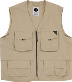 Combining style with utility, the Polar Skate Co. Utility Vest Jacket offers plenty of storage for all your skateboarding essentials. Made from a cotton-nylon blend, this vest jacket features a YKK zipper with five 3D pockets throughout and customized woven tape pullers with reflective 3M tape details. Tan Utility Vest, Urban Style Vest With Pockets For Outdoor, Urban Style Outdoor Vest With Pockets, Urban Outdoor Vest With Pockets, Casual Streetwear Vest With Multiple Pockets, Urban Vest For Outdoor Activities, Casual Khaki Nylon Vest, Functional Cotton Vest For Outdoor Activities, Casual Adventure Outerwear With Functional Pockets