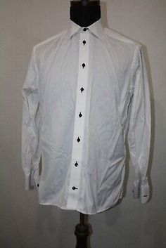 ETON of Sweden Contemporary Solid White Dress Shirt 43 17 Black Check Contrast  | eBay White Dress Shirt, 17 Black, Black Gingham, White Shirt Dress, Gingham Check, Brands Outlet, Black Button, Dress Shirt, Gingham