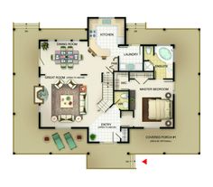 a floor plan for a house with two bedroom and living room, including an open kitchen area