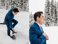 a man in a blue suit is snowboarding