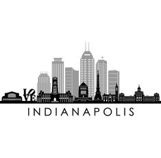 the indianapolis skyline in black and white with the word's name below it,