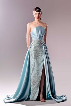 Pleated bodice embroidered gown – HerTrove Mnm Couture, Couture Evening Dress, Satin Evening Gown, Plastic Dress, Beaded Skirt, Unique Prom Dresses, Couture Dress, Evening Dresses Plus Size, Ladies Gown