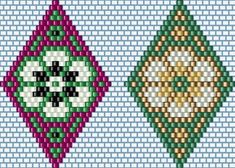 two cross - stitch designs, one with an ornament and the other with a flower