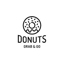 the logo for donuts grab and go, which is designed in black and white