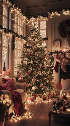 a decorated christmas tree in a living room