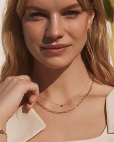 Like your favorite white tee, a solid gold chain link necklace is a wardrobe staple. Inspired by our best-selling Parker Necklace, this 14k gold chain necklace features an 18" length, and is designed to rest at your collarbone. It's perfect for necklace layering and is versatile enough for everyday wear. Love a matching moment? Wear your 14k Gold Parker Necklace with your 14k Gold Parker Bracelet. Parker Necklace in 14k Solid Gold, Women's by gorjana Rose Gold Cable Chain Necklace For Everyday Luxury, Fine Jewelry Station Necklace With Cable Chain, Delicate Yellow Gold Jewelry With Paperclip Chain, Double Strand 14k Gold Necklaces, Everyday Rose Gold Jewelry With Cable Chain, 14k Gold Station Necklace With Cable Chain As Gift, Modern 14k Gold Necklaces For Layering, 14k Gold Station Necklace, Fine Jewelry With 14k Gold Paperclip Chain