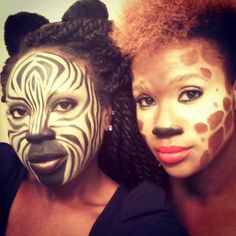 Zebra and Giraffe Giraffe Face Paint, Elephant Makeup, Zebra Costume, Kim Walker, Lion King Musical