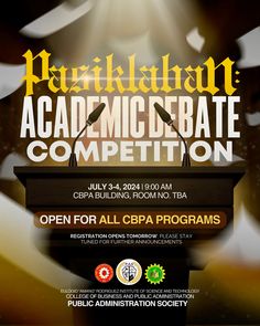 a poster for an acadmic debate competition with the words,'open for all cba programs '