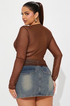 Available In Black And Brown. Crew Neck Long Sleeve Cut Out Detail Mesh Sheer Stretch 95% Polyester 5% Spandex Imported | Slice Of Life Mesh Top in Brown size XS by Fashion Nova Solid Color Club Tops In Elastane, Stretch Mesh Top For Club In Fall, Stretch Elastane Tops For Club, Stretch Brown Tops For Night Out, Stretch Brown Top For Night Out, Brown Stretch Tops For Night Out, Fitted Nylon Tops For Fall, Fitted Nylon Top For Fall, Nylon Tops For Club Wear