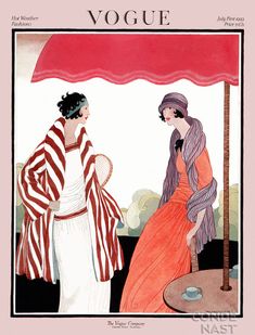 a painting of two women under an umbrella with the words voge written below it