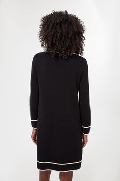 A chic, just-add-flats shirtdress for work, weekends, and beyond. The Black Eleonora Dress fully embodies Parisian style with its crisp tailored silhouette, clean lines, spread collar, and quarter length placket that lends itself to elevated, yet casual wear. Cut from soft, stretch fabric that won't lose its shape over time, this mini is easy to wear all day long, from morning meetings to early evening happy hours. Effortless and sophisticated, this is the ideal number that suits many occasions Classic V-neck Shirt Dress For Work, Black Collared Shirt Dress With Placket, Elegant Shirt Dress With Placket For Business Casual, Elegant Business Casual Shirt Dress With Placket, Collared Neckline Shirt Dress With Placket For Workwear, Black V-neck Shirt Dress For Formal Events, Black Dress With Hidden Button Closure For Work, Black Collared Dress For Business, Black Long Sleeve Dress With Hidden Button Closure