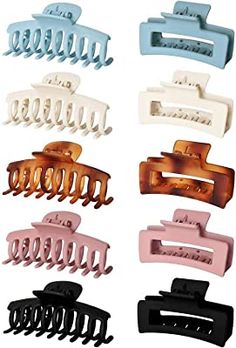 Vsiopy 10pcs Hair Claw Clips for Women Hair, 3.5 Inch Nonslip Medium Large Hair Clamps for Thin Hair,5 Pack Square Hair Claws Strong Hold Hair Jaw Clips Curly Hair Must Haves, Aesthetic Hair Clips, Hair Must Haves, Amazon Wigs, Amazon Favs, Elegant Headband, Black Hair Clips, Curly Hair Types, Thick Curly Hair