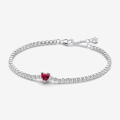 Go for timeless style with a pop of colour with the Red Sparkling Heart Tennis Bracelet. One heart-shaped red man-made crystal forms the center of this sterling silver tennis bracelet. Adjustable and dynamic, the rest of the bracelet features clear sparkling bead-set stones. One sparkling stone dangles from the end of the clasp. With its delicate heart motif, this Pandora heart tennis bracelet is a sweet gift for the one you love. - Pandora Red Sparkling Heart Tennis Bracelet - Sterling silver / Silver Heart Cut Bracelets For Valentine's Day, Elegant Crystal Heart Bracelet For Valentine's Day, Classic Heart-shaped Cubic Zirconia Bracelet, Silver Crystal Heart Bracelet For Valentine's Day, White Gold Heart Cut Bracelet For Valentine's Day, Valentine's Day Sterling Silver Heart Cut Bracelet, Valentine's Day White Gold Heart Cut Bracelet, Fine Jewelry Red Cubic Zirconia Tennis Bracelet, Red Fine Jewelry Tennis Bracelet As Gift